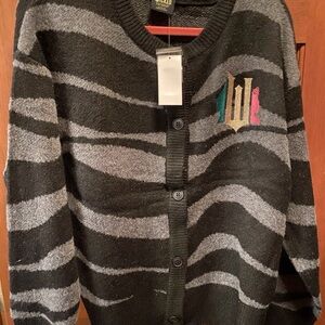 Wicked By Paul Tazewell Striped Black and Gray Cardigan Sweater